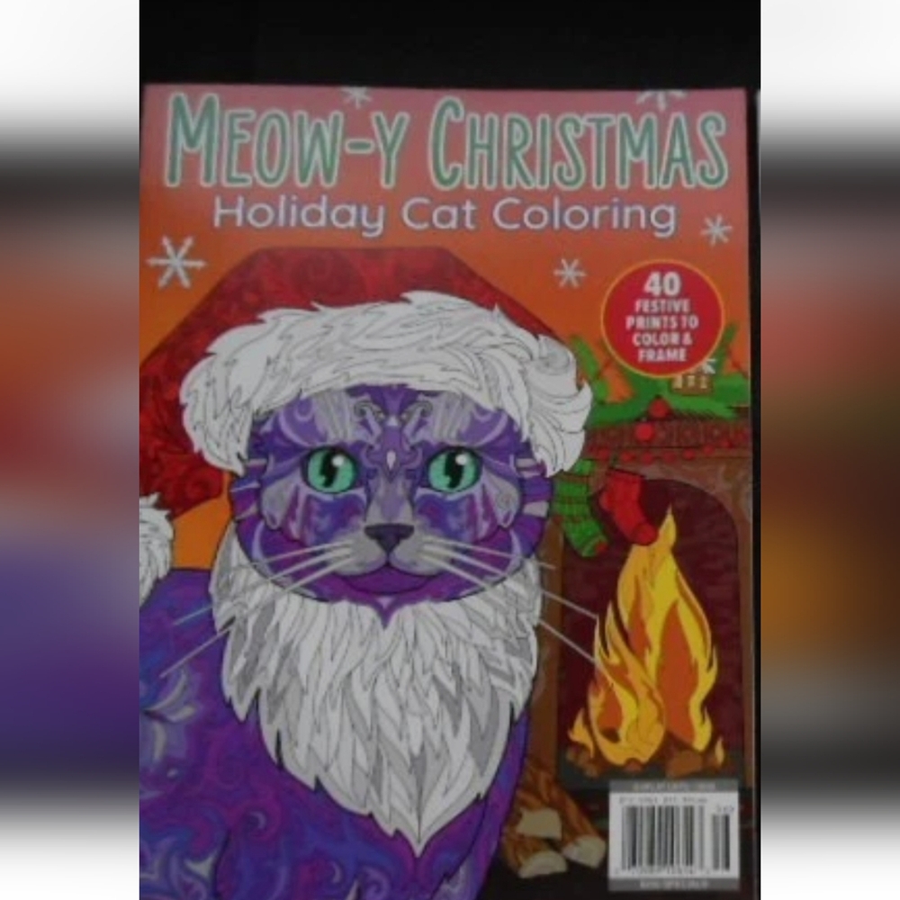 Meow-y Christmas Holiday Cat Coloring Book - Purple and White